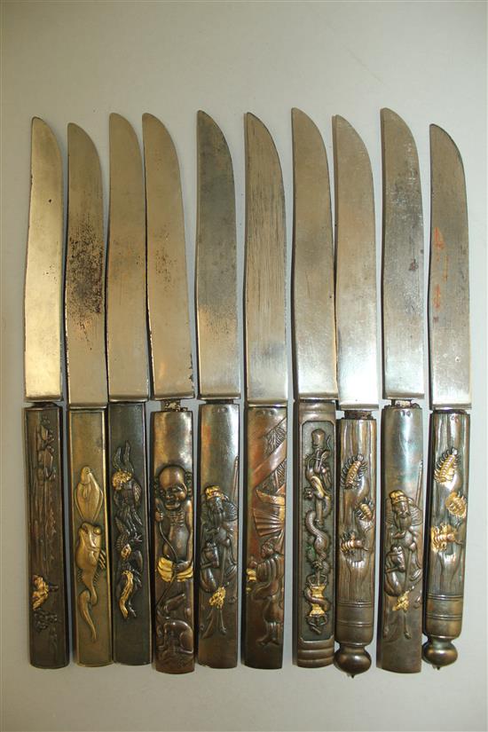 Eleven Japanese Kozuka handles, late 19th century, approx. 21cm